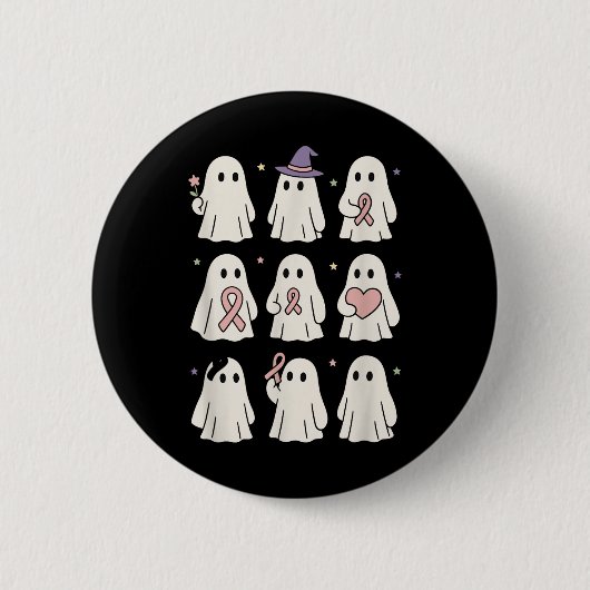 ハロウィーン10月乳がん認識度ピンクカット 缶バッジ (正面)