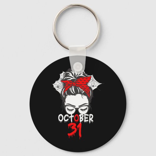 ハロウィーン10月31日ママ母スパイダーウェブ キーホルダー (正面)