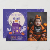 ハロウィーン1stパーティー幽霊フォトハウス誕生日 招待状 (正面/裏面)