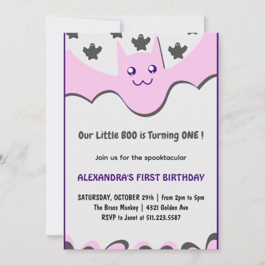 ハロウィーン1st誕生日の招待幽霊リトルブー 招待状 (正面)