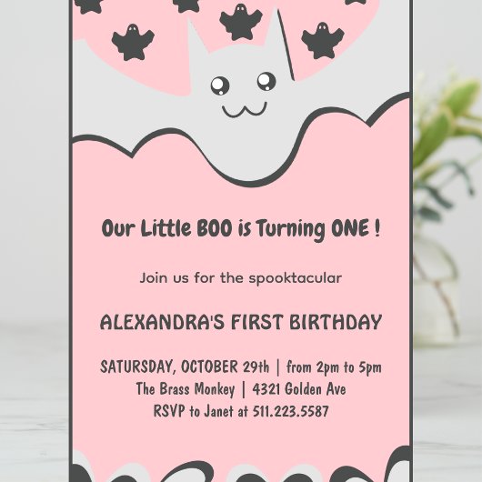 ハロウィーン1st誕生日の招待幽霊リトルブー 招待状