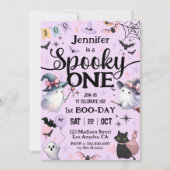 ハロウィーン1st誕生日パーティー幽霊ガール不気味ワン 招待状 (正面)