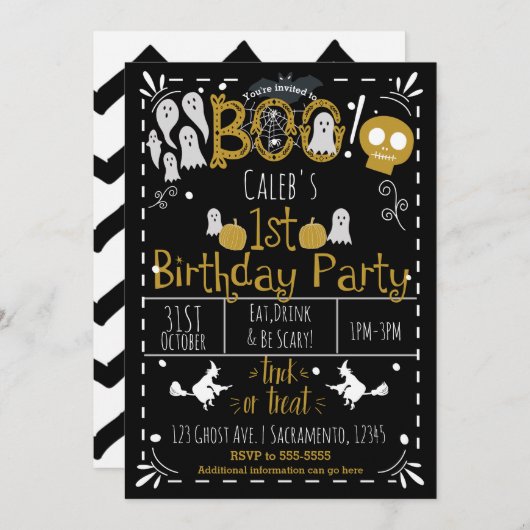 ハロウィーン1ST誕生日モダンパーティー 招待状 (正面/裏面)