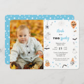 ハロウィーン2回目の誕生日おめでたい男の子の写真1枚 招待状 (正面/裏面)