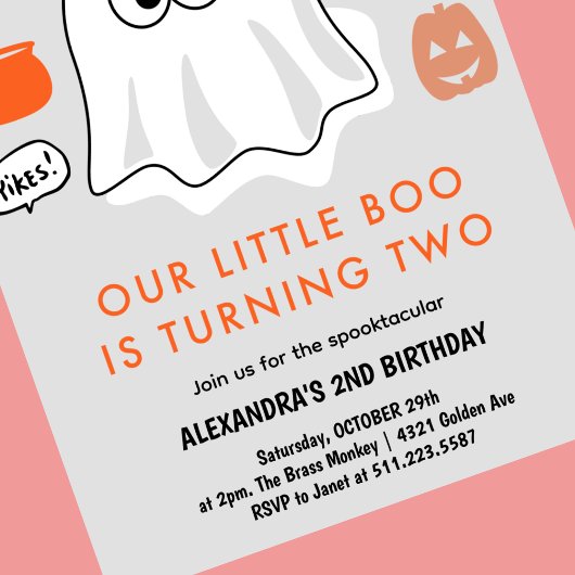 ハロウィーン2回目の誕生日のスプークの小さなブー 招待状