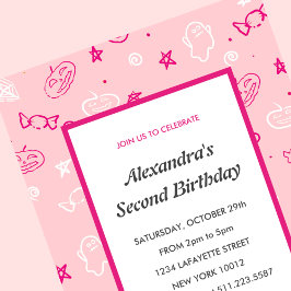 ハロウィーン2回目の誕生日の招待スプークピンク 招待状