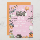 ハロウィーン2回目の誕生日わたしたちの小さなブーは2ピンク 招待状 (正面/裏面)