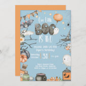 ハロウィーン2回目の誕生日わたしたちの小さなブーは2青 招待状 (正面/裏面)