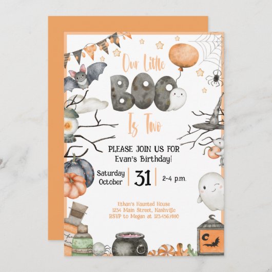 ハロウィーン2回目の誕生日わたしたちの小さなブーは2 招待状 (正面/裏面)