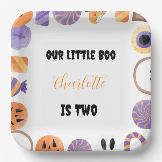 ハロウィーン2回目の誕生日パーティー「Our Little Boo」 ペーパープレート (正面)