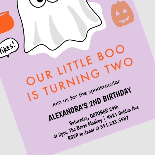 ハロウィーン2回目の誕生日幽霊かわいい小さなブー 招待状