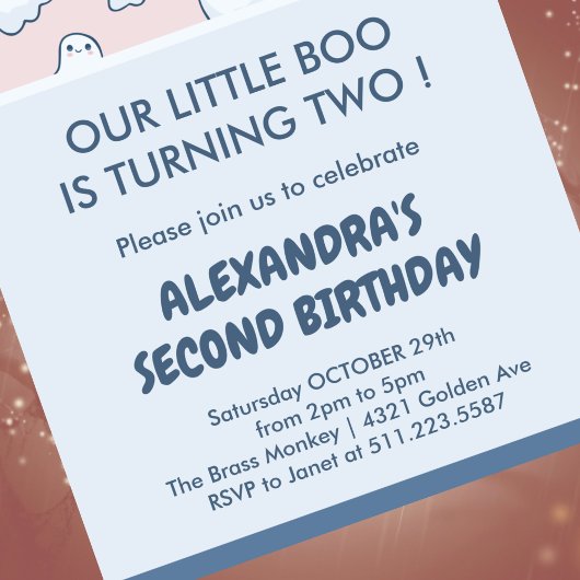 ハロウィーン2回目の誕生日招待状かわいい小さなブー 招待状