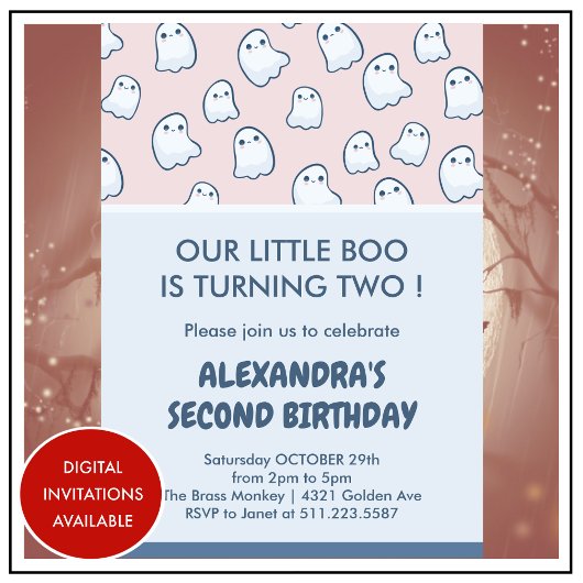 ハロウィーン2回目の誕生日招待状かわいい小さなブー 招待状