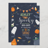 ハロウィーン2回目の誕生日TWOパーティー幽霊カボチャ 招待状 (正面/裏面)
