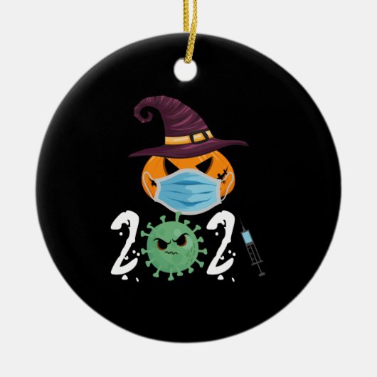 ハロウィーン2021カボチャ衣服マスクおもしろいパーティー セラミックオーナメント (正面)