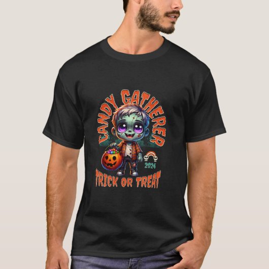 ハロウィーン2024トリックまたは大人の子供を扱う怖いGIF Tシャツ (正面)