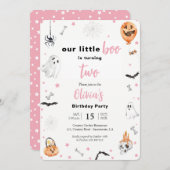 ハロウィーン2ndバースデーピンク幽霊女の子の女の子2000 招待状 (正面/裏面)