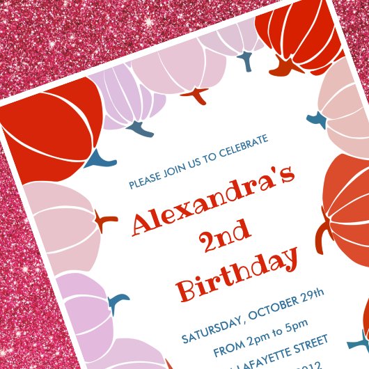 ハロウィーン2nd誕生日招待状カボチャ女 招待状