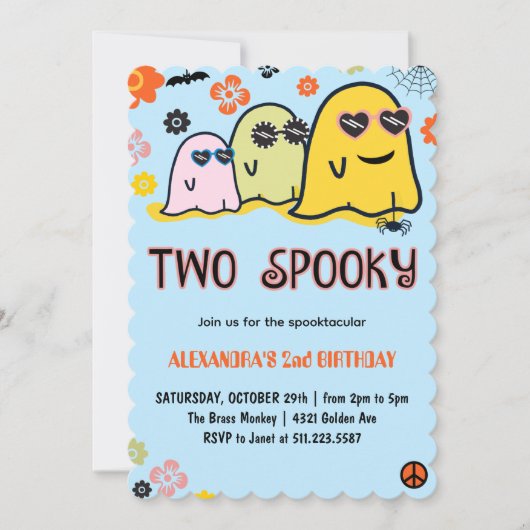 ハロウィーン2th誕生日スプーク幽霊レトロ 招待状 (正面)