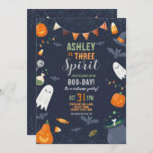 ハロウィーン3回目の誕生日THREEパーティー幽霊カボチャ 招待状 (正面/裏面)