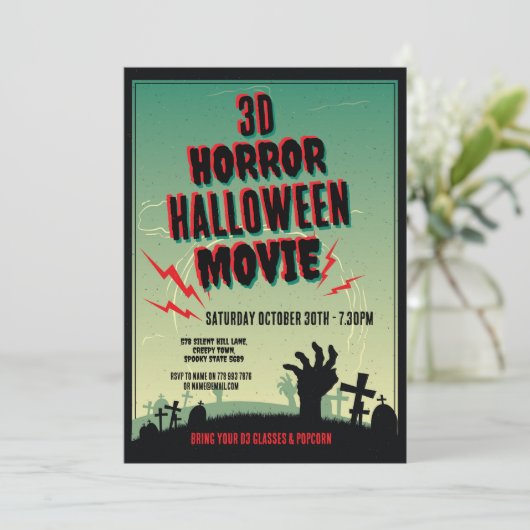 ハロウィーン3Dムービーホラーパーティの招待状 招待状 (スタンド正面)