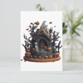 ハロウィーン3D幽霊のよく出る子猫ハウス サンキューカード (スタンド正面)