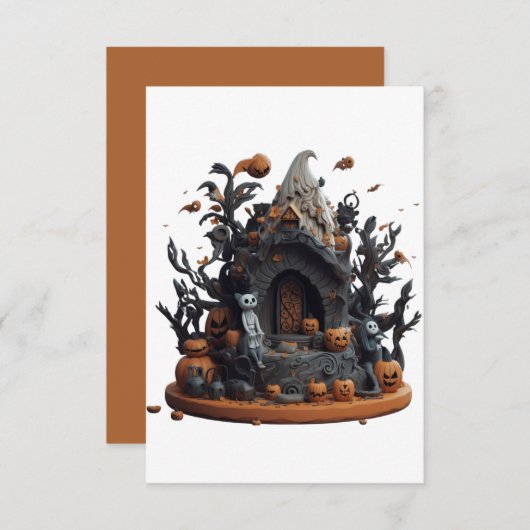 ハロウィーン3D幽霊のよく出る子猫ハウス サンキューカード (正面/裏面)