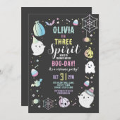 ハロウィーン3rd誕生日ガールズパーティー幽霊カボチャ 招待状 (正面/裏面)