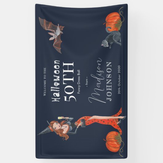 ハロウィーン50歳の誕生日パーティーへようこそ 横断幕 (縦)