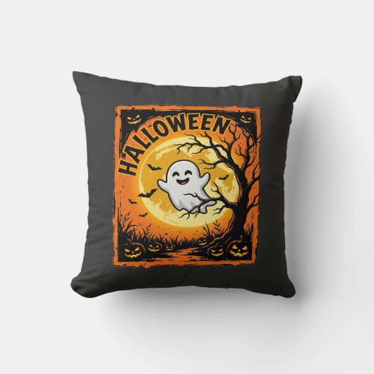 ハロウィーン おばけ かぼちゃ 幽霊 怖い 木 クッション (正面)
