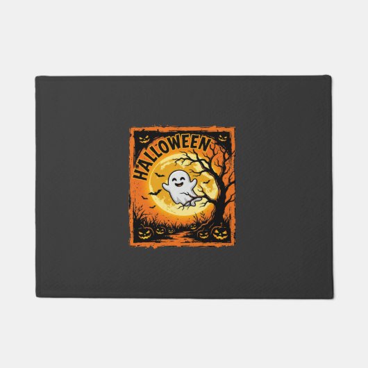 ハロウィーン おばけ かぼちゃ 幽霊 怖い 木 ドアマット (正面)