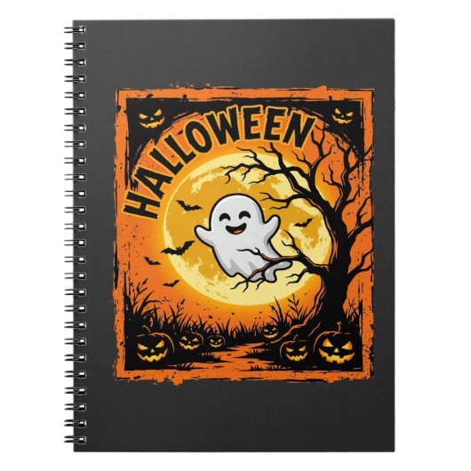 ハロウィーン おばけ かぼちゃ 幽霊 怖い 木 ノートブック (正面)