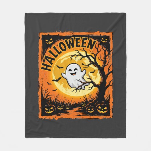 ハロウィーン おばけ かぼちゃ 幽霊 怖い 木 フリースブランケット (正面)