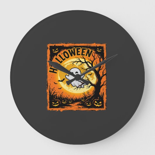 ハロウィーン おばけ かぼちゃ 幽霊 怖い 木 ラージ壁時計 (正面)
