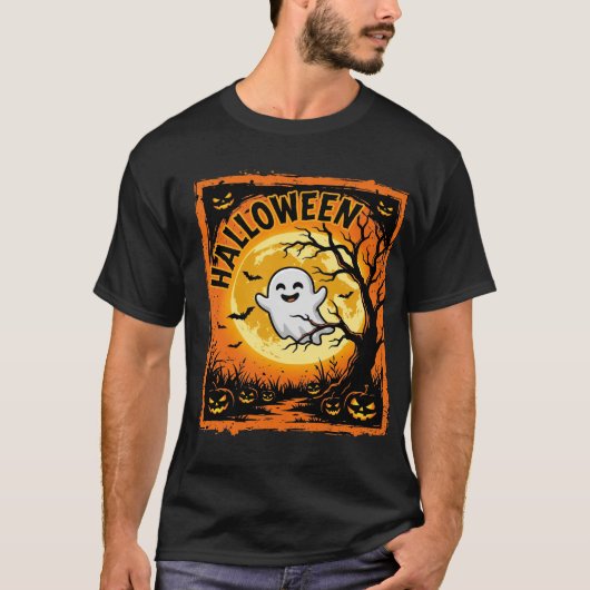 ハロウィーン おばけ かぼちゃ 幽霊 怖い 木 Tシャツ (正面)