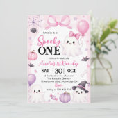 ハロウィーン おばけ ピンク 誕生日会 招待状 (スタンド正面)
