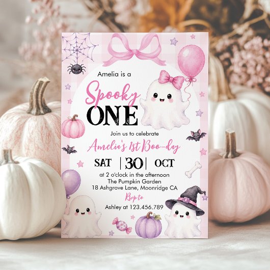 ハロウィーン おばけ ピンク 誕生日会 招待状