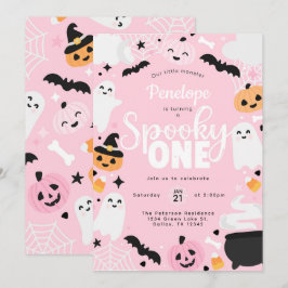 ハロウィーン おばけ ピンク 1歳の誕生日パーティー 招待状