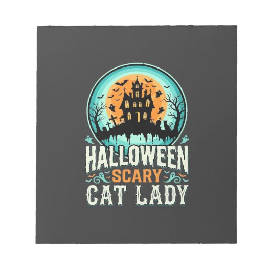 ハロウィーン おばけ 猫 おばあちゃん 幽霊の家 デザイン_1 ノートパッド (正面)