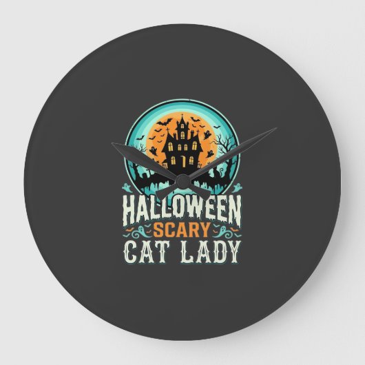 ハロウィーン おばけ 猫 おばあちゃん 幽霊の家 デザイン_1 ラージ壁時計 (正面)