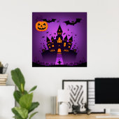 ハロウィーン お化け屋敷 かぼちゃ コウモリ ポスター (ホームオフィス)