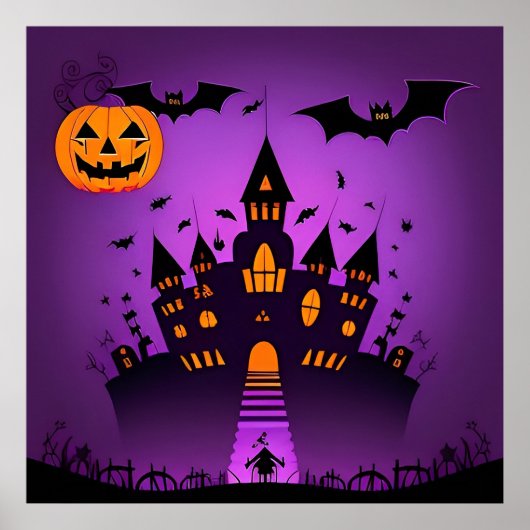ハロウィーン お化け屋敷 かぼちゃ コウモリ ポスター (正面)