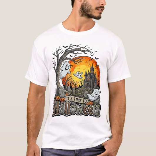 ハロウィーン お化け屋敷 墓場 スプーキー Tシャツ (正面)