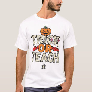 ハロウィーン お菓子をくれなきゃイタズラしちゃうぞ 先生 ヴィンテージ ベクター デザイン Tシャツ