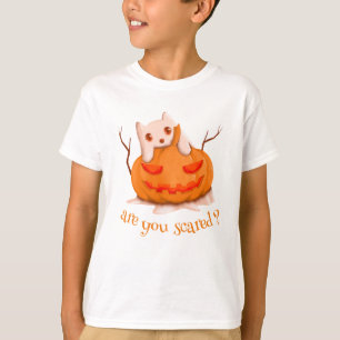 ハロウィーン。かぼちゃとgost cat。怖いのか? tシャツ