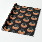 ハロウィーン かぼちゃ柄 かわいい黒猫 ラッピングペーパー (アンロールド)