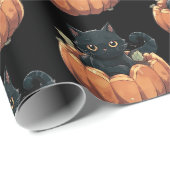 ハロウィーン かぼちゃ柄 かわいい黒猫 ラッピングペーパー (ロールコーナー)