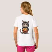 ハロウィーン🎃 かぼちゃ魔女の格好をした不機嫌な猫 Tシャツ (裏面フル)
