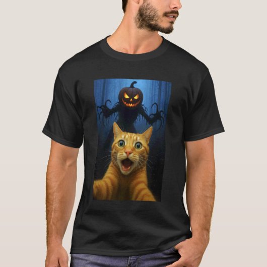 ハロウィーン かぼちゃ サウィン おもしろい 猫の自撮り Tシャツ (正面)