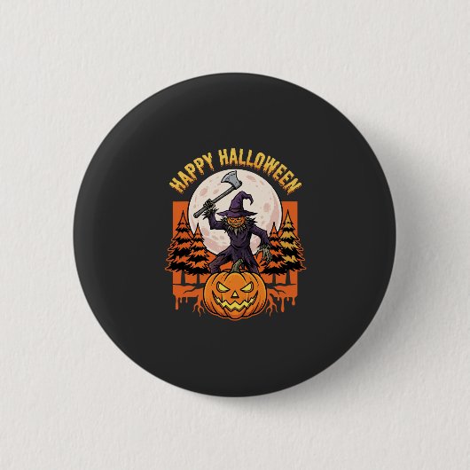 ハロウィーン かぼちゃ スケアクロウ ベクター 缶バッジ (正面)